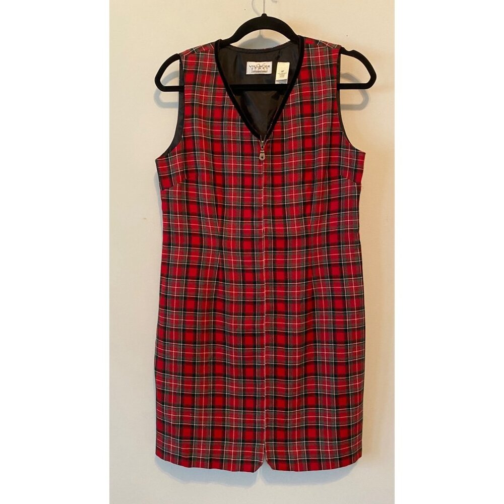 Villager Sport Petite Red & Black Plaid Sleeveless Dress 8 Petite